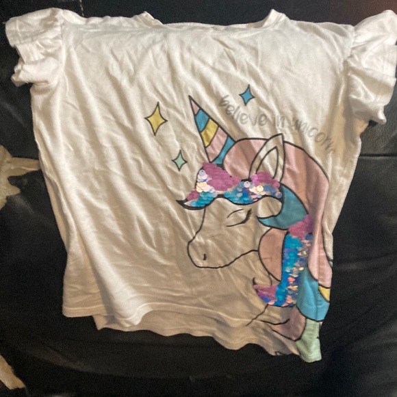 Wonder nation, girl, shirt, size medium 7/8 white with colorful unicorn - Picture 1 of 3